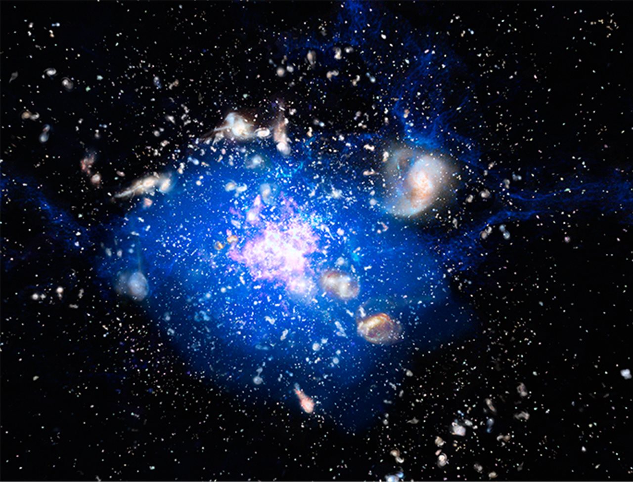 Detectan una enorme nube de gas frío en la formación de una supergalaxia