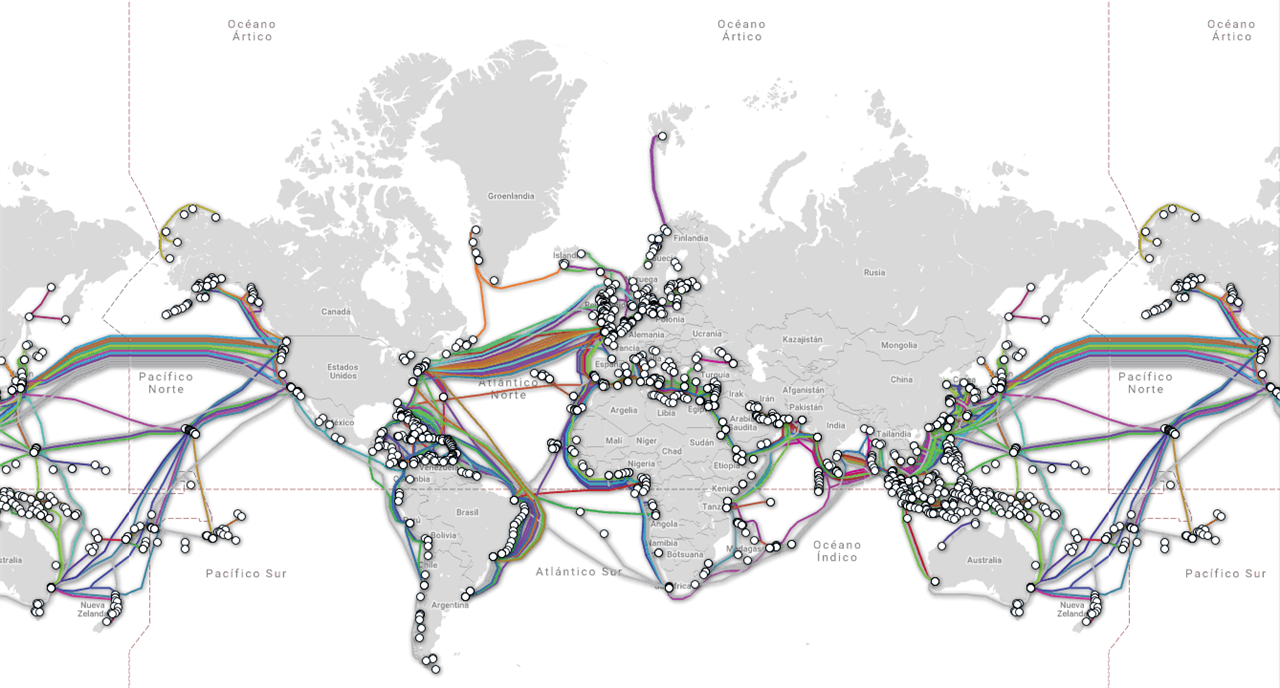 Mapa global de los cables submarinos