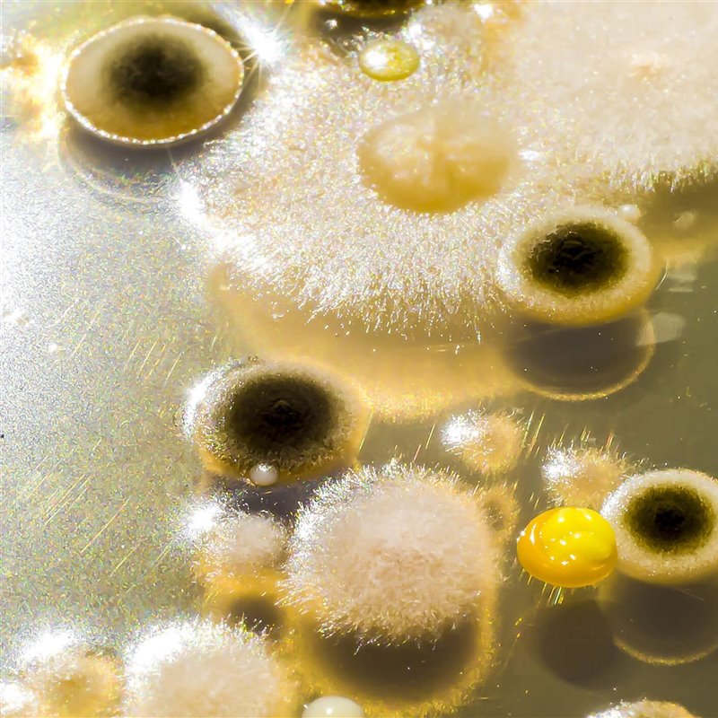 Cultivo de varias cepas de bacterias en una placa de Petri