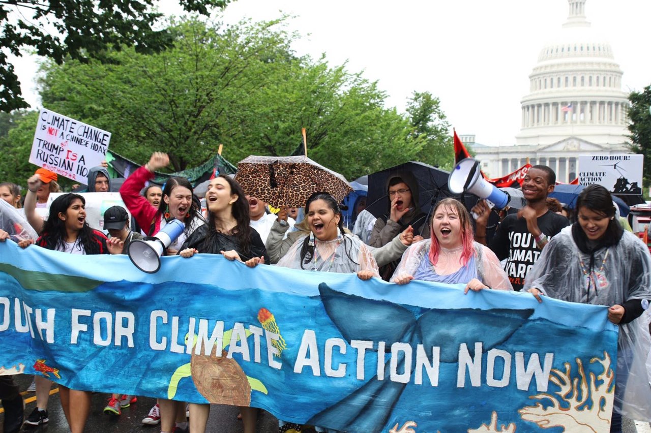 Manifestación por el clima del 21 de julio de 2018 donde cientos de jóvenes se concentraron frente al edificio del Capitolio, en Washington D.C.