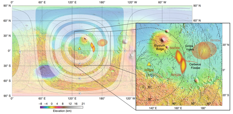 Mapa de sismicidad global de Marte