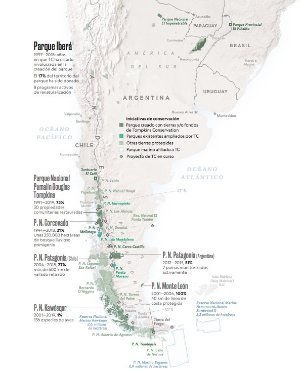 Mapa de situación de las distintas zonas protegidas de Chile y Argentina.