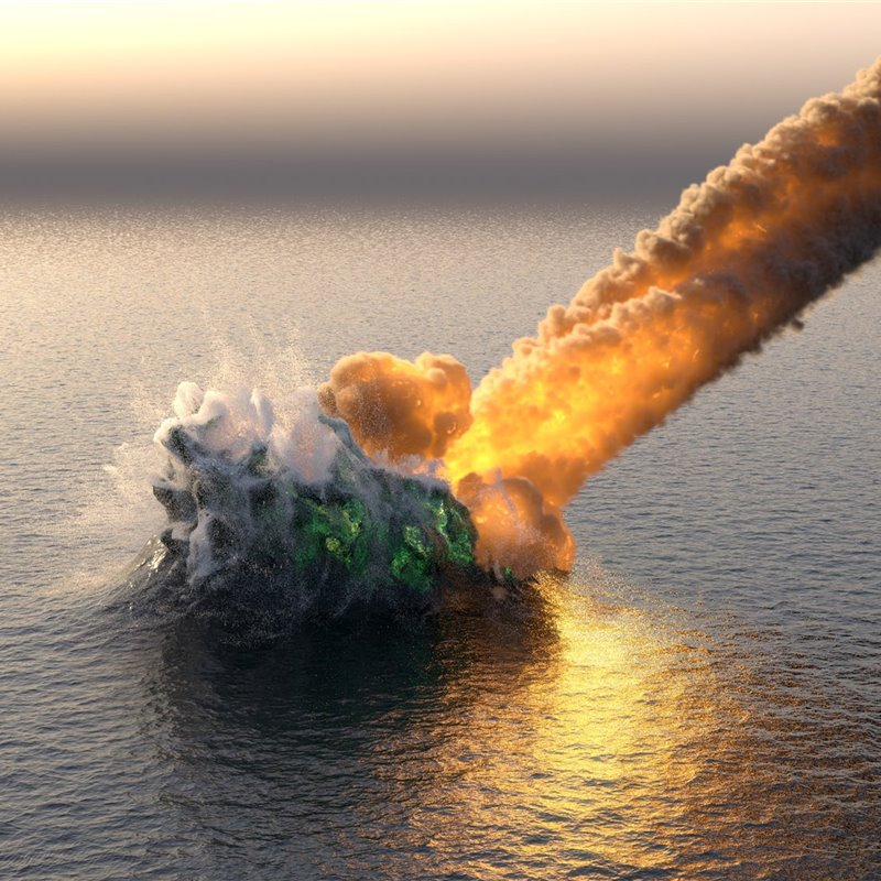 Meteorito impactando en el océano