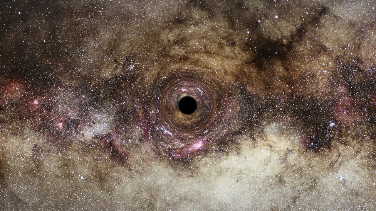 Impresión artística de un agujero negro a la deriva a través de nuestra galaxia, la Vía Láctea.