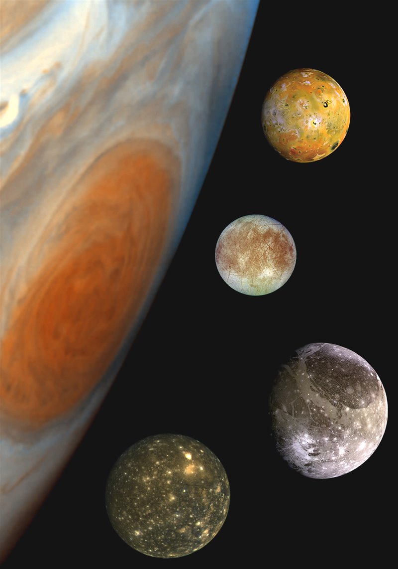 Las lunas de Júpiter Ío, Europa, Calisto y Ganímedes 