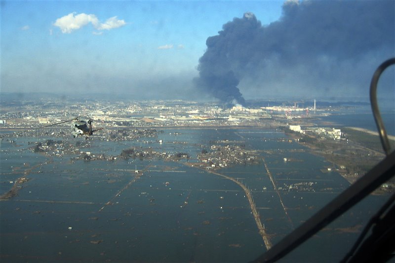 Vista aérea de Sendai tras el tsunami de 2011, Japón