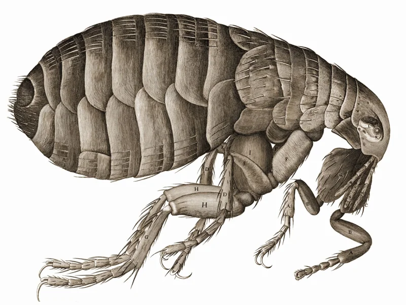 Dibujo de una pulga publicado por Robert Hooke en micrographia
