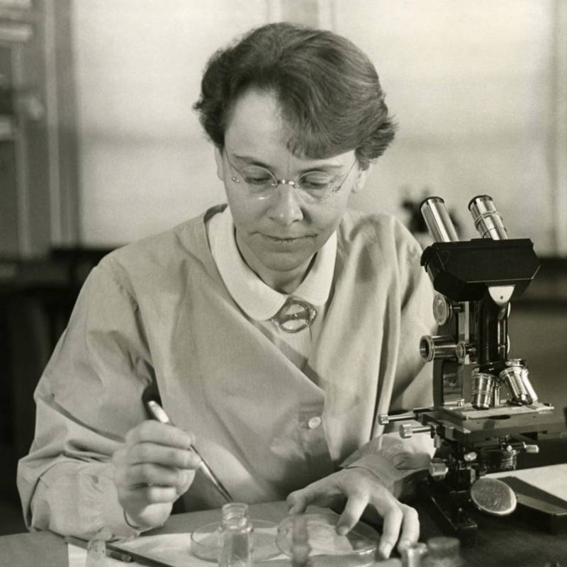 Barbara McClintock en su laboratorio en Cold Spring Harbor, 1947