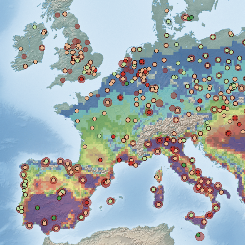 Mapa de riesgo de olas de calor en ciudades europeas.