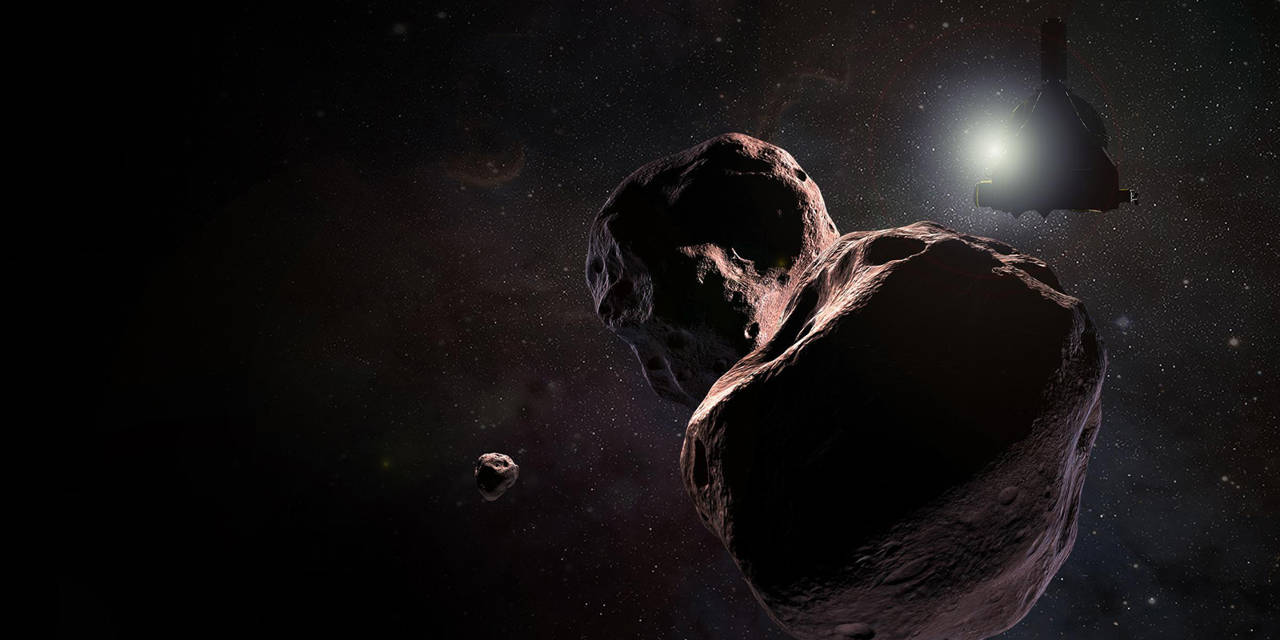 Artist's impression of NASA's New Horizons spacecraft encountering 2014 MU69, a Kuiper Belt object that orbits one billion miles (1.6 billion kilometers) beyond Pluto, on Jan. 1, 2019.