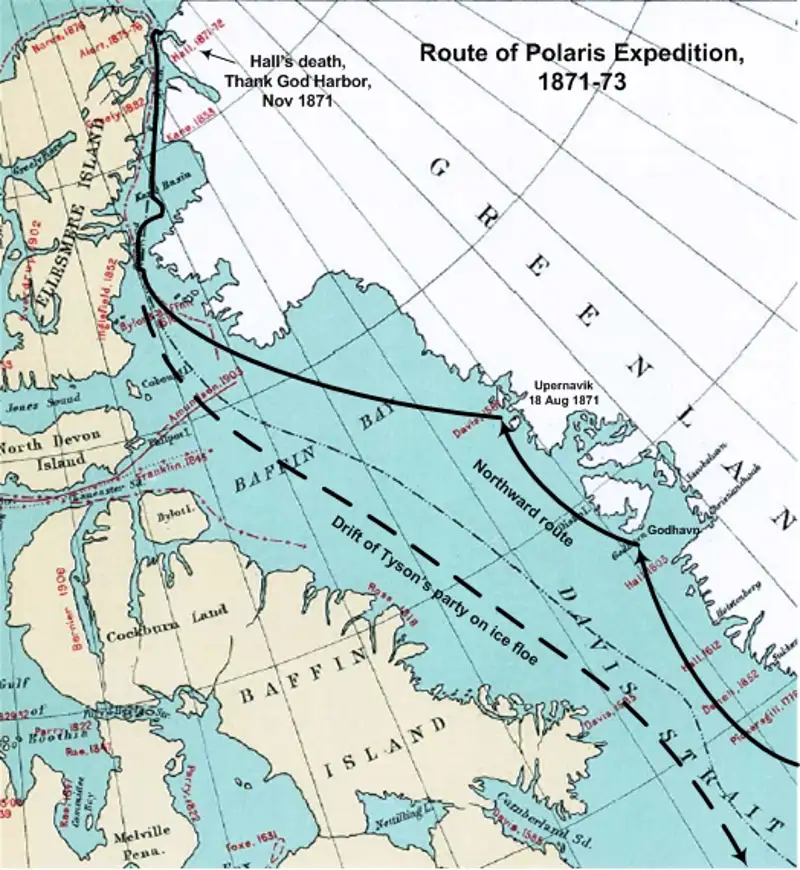 Ruta seguida por la expedici&#243;n Polaris, 1871-1873. 